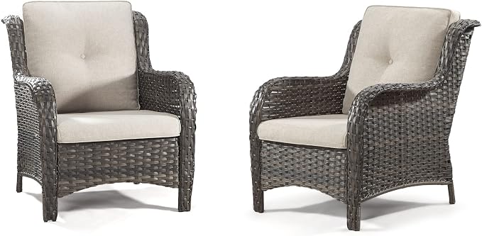 4 Pieces Outdoor Patio Furniture Set Wicker Chairs Set of 2 with Two Ottomans for Backyard, Porch, Balcony(Mixed Grey/Beige)