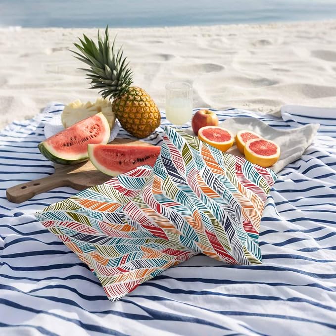 Vandarllin Outdoor Throw Pillows Covers 24x24 inch Set of 2 Waterproof Summer Beach Decorative Zippered Cushion Covers for Patio Furniture, Orange Blue Abstract Leaf Lines Lumbar Pillowcases