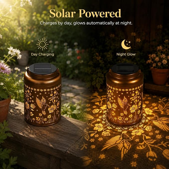 Solar Lanterns Outdoor Waterproof Hummingbird Garden Decor Gifts for Women Mom Grandma Hanging Solar Lights Metal Solar Decoration Outside for Yard, Patio, Backyard, Porch | Hanging Solar Lights Gifts for Mom Grandma Metal Solar Decoration Outside for ...