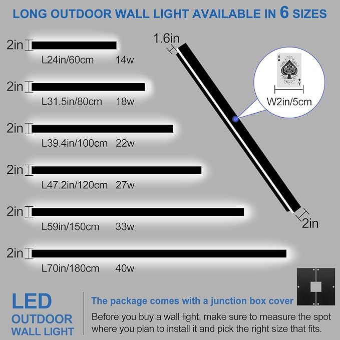 Modern Outdoor Wall Lights, 2 Pack 71 Inch Dimmable Exterior Sconce | Long LED Outdoor Porch Lights Wall Mount Light Fixtures IP65 Waterproof Black Outside Wall Lights for House Garage Front Door