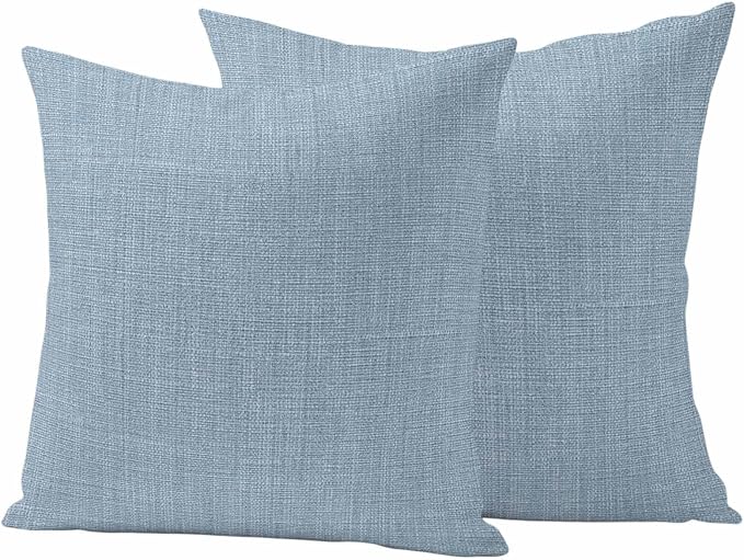 Outdoor Waterproof Throw Pillow Covers Set of 2 Sky Blue Linen Pillowcases 24x24 Inches Farmhouse Pure Color Decorative Pillows Cushion Case Patio Pillows for Couch Bed Chair Garden