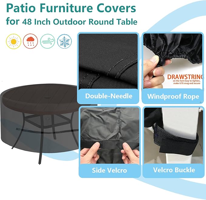 Oslimea Round Outdoor Patio Table Cover 42 Inch, Patio Furniture Covers for Outdoor Table, Waterproof, Windproof, UV Resistant and All Weather Resistant (Black, 42"DIAx28"H)