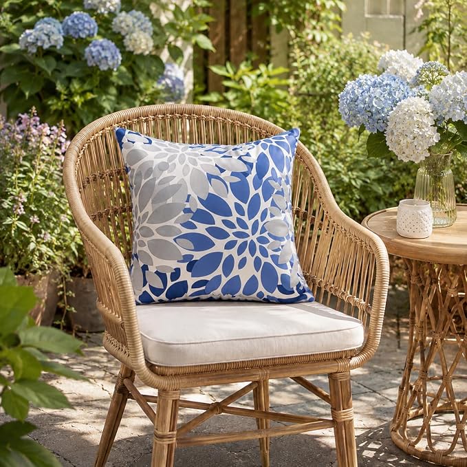 Outdoor Pillows Waterproof 18×18 Inch Decorative Throw Pillows with Inserts | Set of 2 Fade Resistant Outdoor Square Patio Pillows for Coach Couch Sofa Patio Furniture