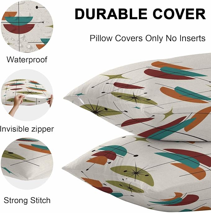 Vandarllin Outdoor Throw Pillows Covers 26x26 inch Set of 2 Waterproof Boho Mid Century Decorative Zippered Cushion Covers for Patio Furniture, Turquoise Orange Geometric Abstract Lumbar Pillowcases