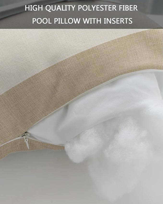 Outdoor Pillows Covers with Inserts Country Vintage Linen Texture Waterproof Recliner Pillow with Adjustable Strap Throw Pillows for Patio Furniture Pool Lounge Chair, 12x20 inch, 1PCS