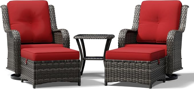 Joyside 5 Piece Wicker Patio Furniture Set, Outdoor Swivel Rocker Patio Chairs with High Back, Deep Seating, Wide Armrest, Thickened Cushions, Outdoor Furniture for Deck, Porch Use