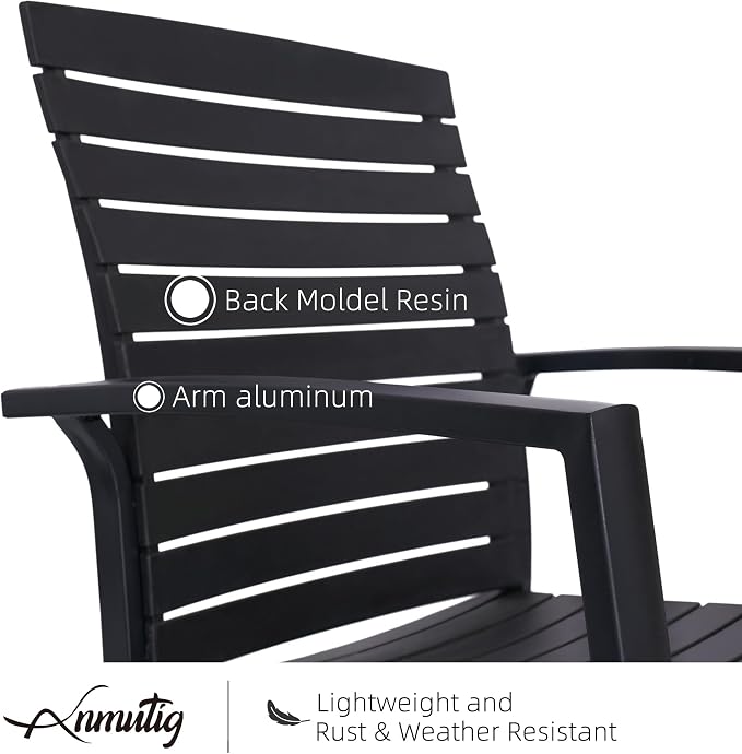 Outdoor Patio 58" Round Table and Aluminum Resin Chairs Dining Set of 7 | Aluminum Frame Chairs, Resin Chair Seat, Resin Chair Back, 6 Piece Stackable Chairs, 1 Piece Black Metal Table, 6 Person Set