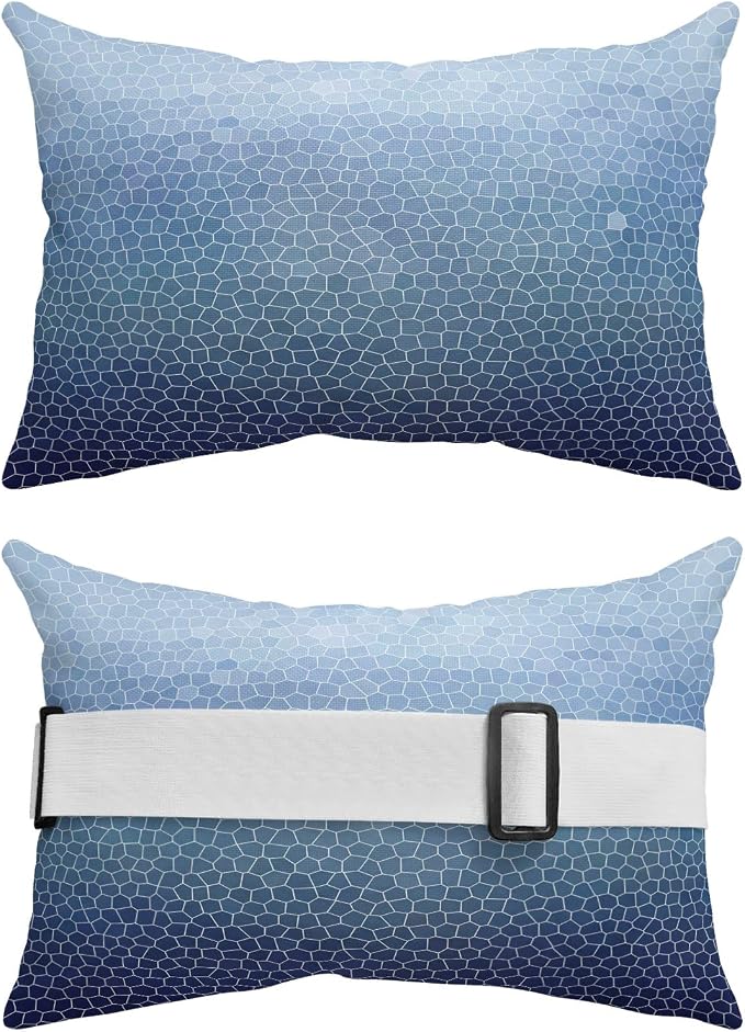 Chaise Lounge Headrest Pillow 1 Pack, Indigo Blue Ombre Waterproof Chair Pillows with Insert & Adjustable Elastic Strap for Beach Pool Recliner, Geometric Stained Glass Outdoor Patio Pillow