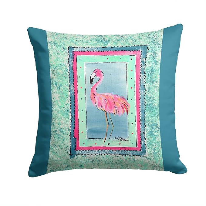 Caroline's Treasures 8107-CPW1414 Bird - Flamingo Fabric Decorative Pillow Machine Washable, Indoor Outdoor Decorative Pillow for Couch, Bed or Patio, 14Hx14W