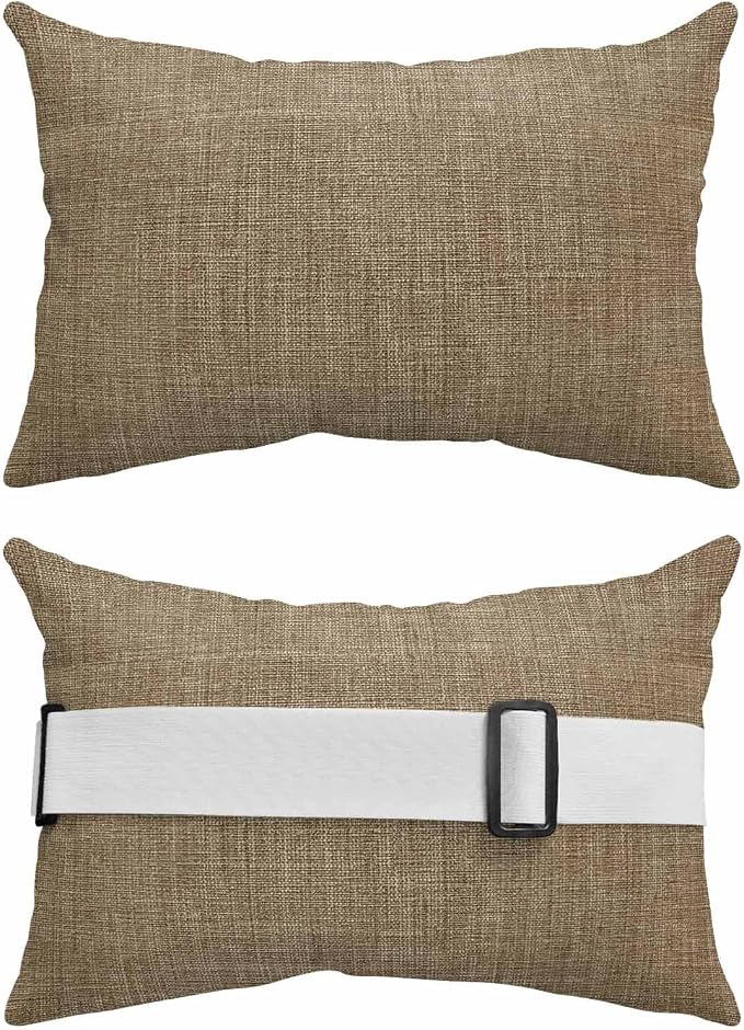 Brown Outdoor Lumbar Pillow 11x16 Inch, Farmhouse Burlap Solid Beige Color Modern Linen Texture Waterproof Throw Pillow Covers with Insert, Decorative Chair Cushions for Patio Garden Recliner