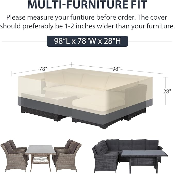 Patio Furniture Covers Waterproof Heavy Duty, 98"x78"x28" Large Outdoor Dining Table and Chair Covers, Anti-UV, General Purpose Outside Sectional Sofa Set Cover