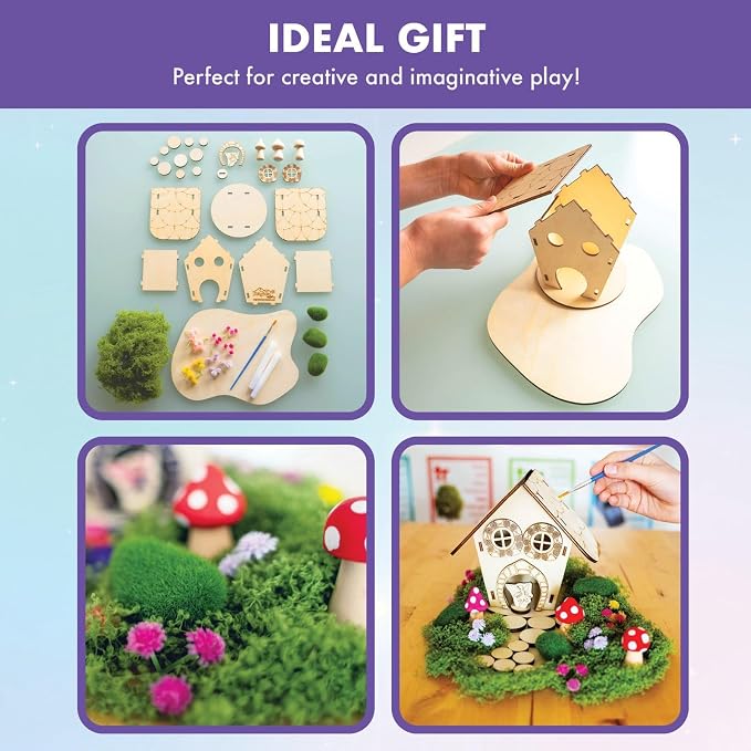 Fairy House Craft Kit for Kids, DIY Wooden Fairy Garden Kit with Paints & Decorations, Arts & Crafts for Kids, Creative Activity, Birthday Gift for Girls Ages 5 6 7 8–12