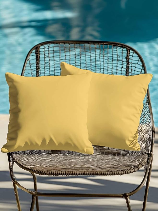 Waterproof Outdoor Pillow Set of 2 Solid Yellow Color Decorative Throw Pillows Cover & Insert 18x18 Inch Pillowcase Yellow Vintage Square Pillows for Couch Sofa Bed Patio Furniture Indoor Outdoor