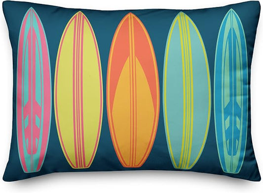 Surf Board Pattern Indoor/Outdoor Pillow | Decorative Pillows for Living Room Couch Bed Sofa Patio, Fluffy Soft Cushion | Water Resistant Blue, 14x20