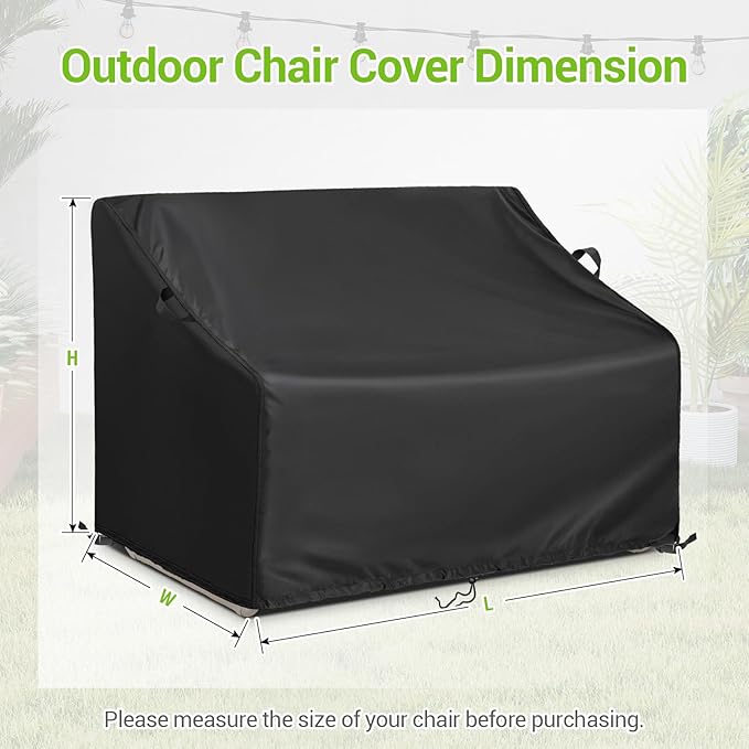 Kasla Patio Double Chair Cover, Waterproof Heavy Duty Cover for Outdoor Loveseat & Glinder Bench & Papasan Rocking Chair & Outdoor Couch & Outside Sofa (Black, 70"L×53"W×33"H)