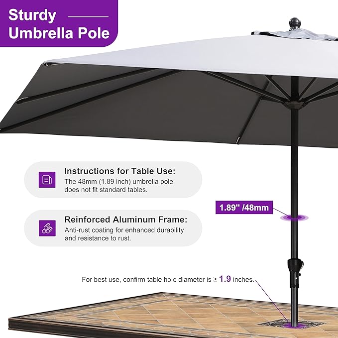 PURPLE LEAF 11.5' x 8' Patio Market Umbrella Outdoor Table Sun Umbrellas with Crank 8 Aluminum Sturdy Ribs for Pool Deck Backyard Beach Light Gray