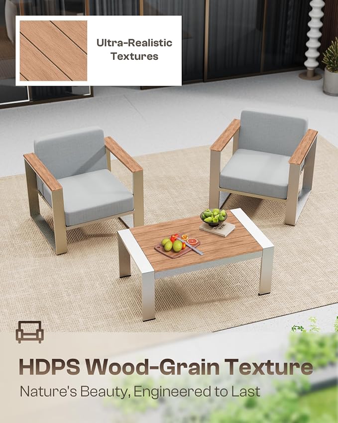 2 Pieces Outdoor Aluminum Armchair, Modern Patio Patio Furniture with Wide Seat and Thick Cushions, All-Weather Oversized Couch for Deck, Porch