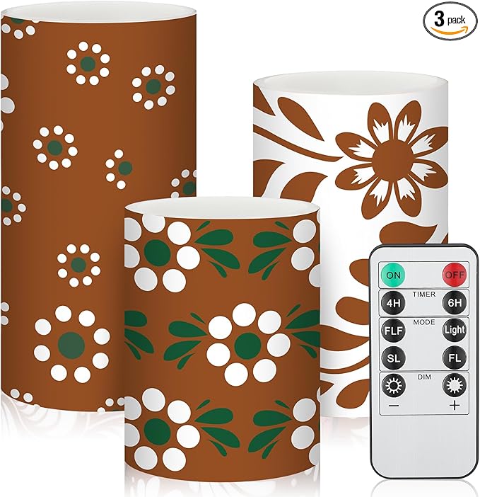 Baquler 3 Pcs Cielito Lindo Mexican Barro Flameless Candles with Remote Timer Battery Operated LED Flickering Pillar Platos De Barro Mexican Home Decor Talavera Decor Mexico Gifts Holiday Decorations