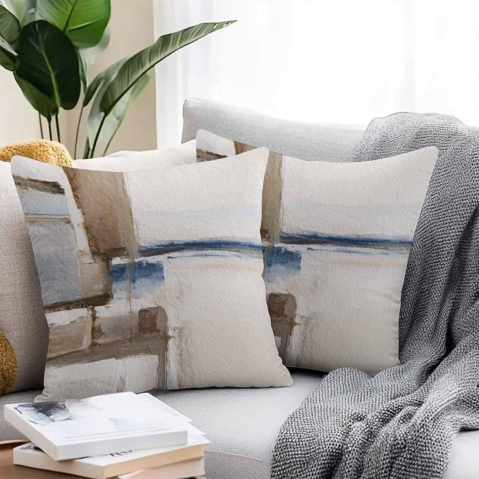 Throw Pillow Covers 26x26 Inch Set of 2, Beige Brown Blue Waterproof Outdoor Cushion Covers, Vintage Abstract Mottled Texture Decorative Pillowcases for Couch, Sofa, Bed, Garden, Patio