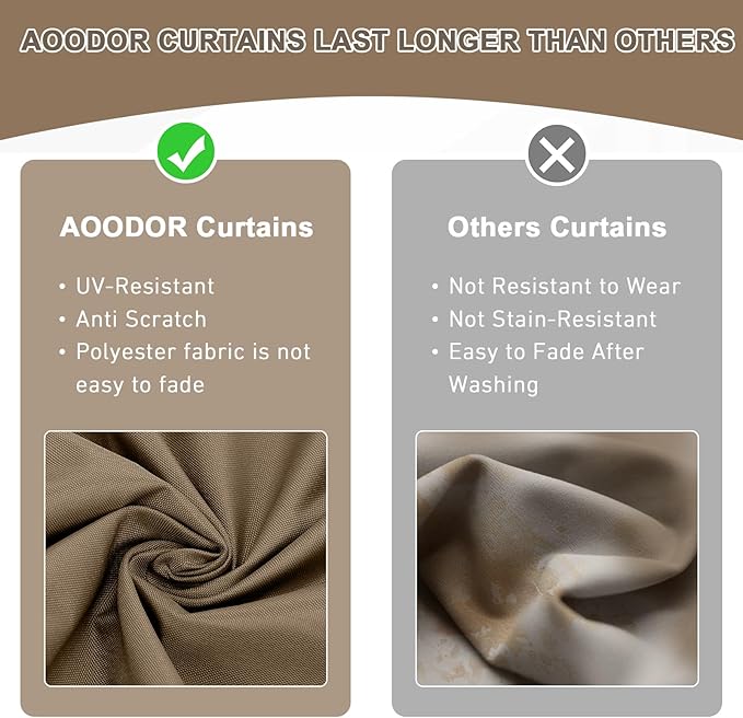Aoodor 12x16 ft Outdoor Gazebo Curtains, 4 Panels Waterproof Privacy Sidewall Replacement with Zipper for Patio Pergola and Canopy, Light Coffee and Coffee