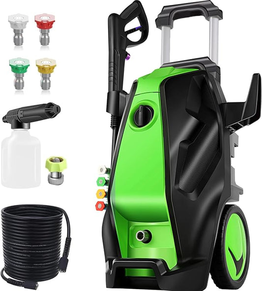 5000PSI 4.0GPM Heavy Duty Electric Pressure Washer with 33 FT Extension Hose, 4 QCNozzles and 500ml Foam Cannon for Cars/Fences/Driveways/Patios/Home Cleaning, Green