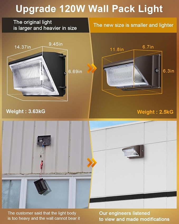 ledmo 120W LED Wall Pack Light - Size Update 6 Pack Dusk to Dawn Outdoor Lighting with Photocell Commercial Industrial Lights for Bay,Shop,Garage,Barn,Warehouse,Building,Yard 5000K