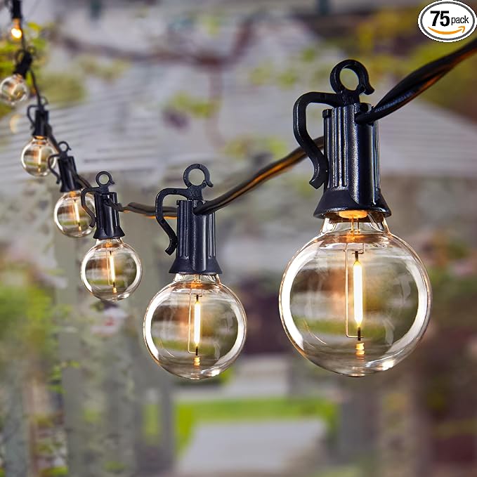 Brightown Outdoor String Lights, 159FT G40 LED IP65 Waterproof Patio Lights | 75 Shatterproof Edison Bulbs, Plug-In, Dimmable, Connectable, Outside Light for Backyard Porch Party Christmas Decorative