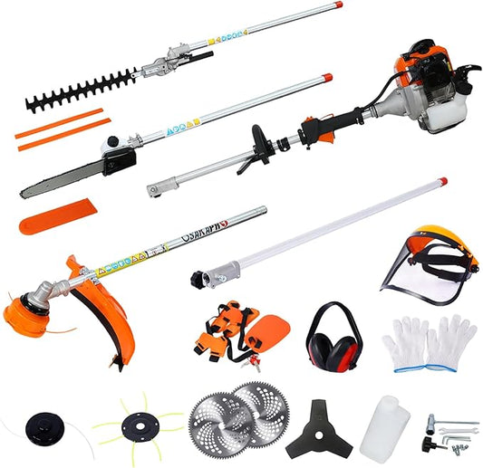 52cc 2-Cycle Gas Multi-Trimmer | 12-in-1 String Trimmer w/Rotatable 40” Pole Saw, Weed Eater Weed Wacker, Brush Cutter & Hedge Trimmer Gas for Lawn, Yard, Garden Care, All-in-one Garden Tool