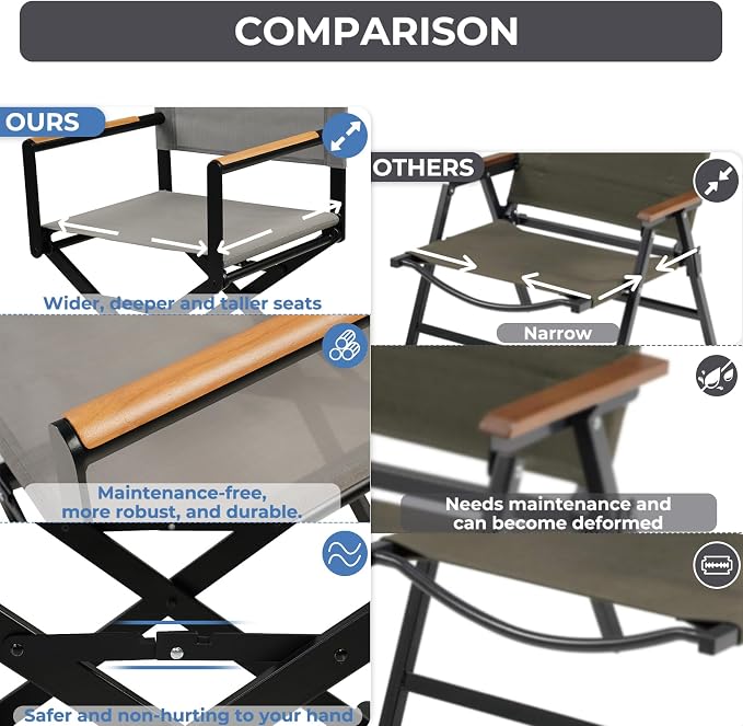 Grand patio 7-Piece Outdoor Dining Set, 6 Extra-Wide Folding Chairs & 1 Rectangle Expandable Table for 6-8 Person, Sling Mesh Patio Chairs with Wood Grain Table for Yard, Poolside, Deck, Gray