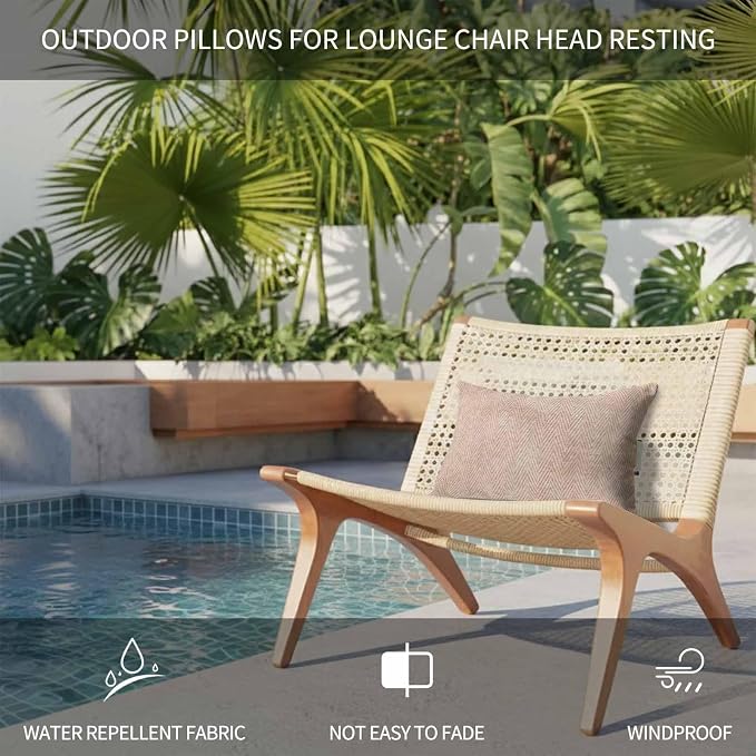 Outdoor Lumbar Pillows 12x20 Set of 2, Beige Burlap Texture Waterproof Throw Pillow Covers with Insert, Farmhouse Nature Linen Grain Decorative Support Pillows for Lounge, Chaise