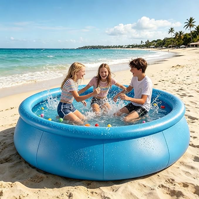 8FT x 25IN Round Inflatable Swimming Pool, Blow Up Above Ground Pool for Adults Indoor & Outdoor Summer Water Party Backyard Garden Lawn