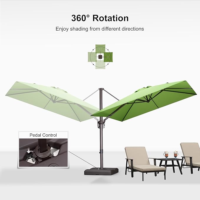 PURPLE LEAF 9' X 9' Patio Umbrella Antique Bronze Square Cantilever Umbrella Outdoor with 360° Rotation and Aluminum Offset Hanging for Pool Deck Garden Backyard, Green