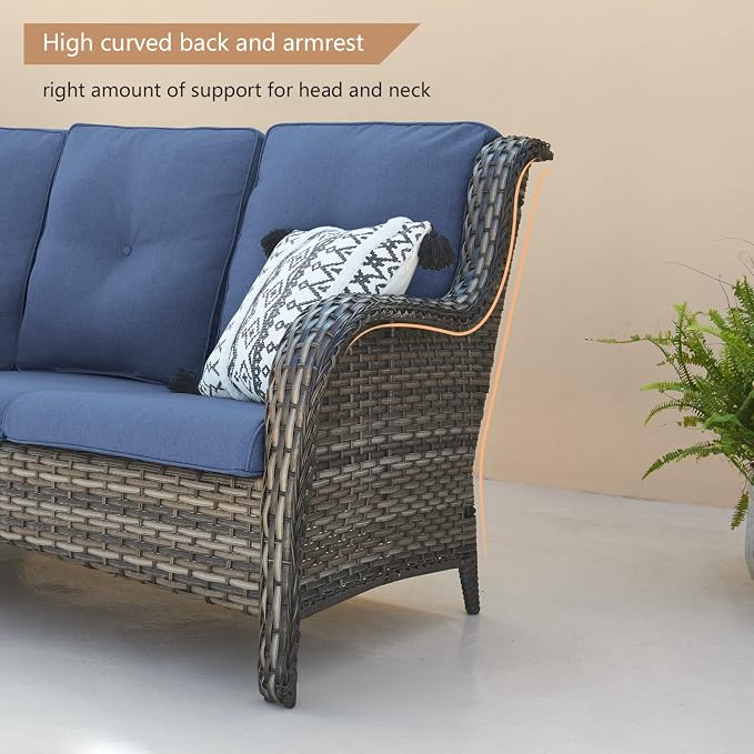 HUMMUH Outdoor Furniture Patio Furniture Set 6 Pieces Wicker Outdoor Sectional Sofa with Swivel Rocking Chairs,Patio Ottomans,Side Table