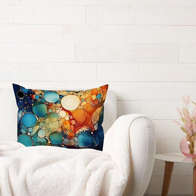 Ink Rainbow Shapes with Gold Lumbar Pillow Cover Abstract Alcohol Ink Textures Throw Pillow Cover Farmhouse Throw Pillow Covers Farmhouse Decorative for for Sofa Couch Bed 20x26in