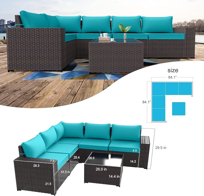 Kullavik 13PCS Outdoor Patio Furniture Set with 43" 55000BTU Gas Propane Fire Pit Table PE Wicker Rattan Sectional Sofa Patio Conversation Sets,Blue