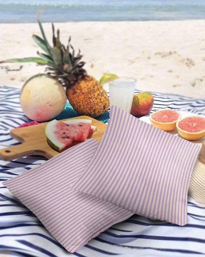 Outdoor Waterproof Throw Pillow Covers Set of 2 Purple Stripes Pillowcases 26x26 Inches Linen Classic Vertical Striped Patio Decorative Pillows Cushion Case Patio Pillows for Couch Bed Chair Garden