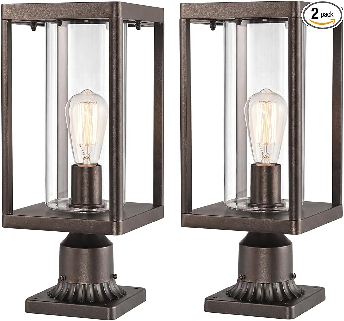 Beionxii Outdoor Post Lights, 20In Post Lantern with Pier Mount Base,Bronze | Hardwired 120V, Aluminum Exterior Lamp Post Light Fixture with Glass, Waterproof Fence Post Deck Lighting, BXA291-P-2PK-ORB