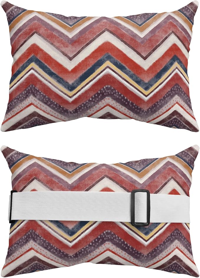 Outdoor Pillows Covers with Inserts Northern Europe Red Geometric Wave Stripes Waterproof Recliner Pillow with Adjustable Strap Throw Pillows for Patio Furniture Pool Lounge Chair, 11x16 inch, 1PCS