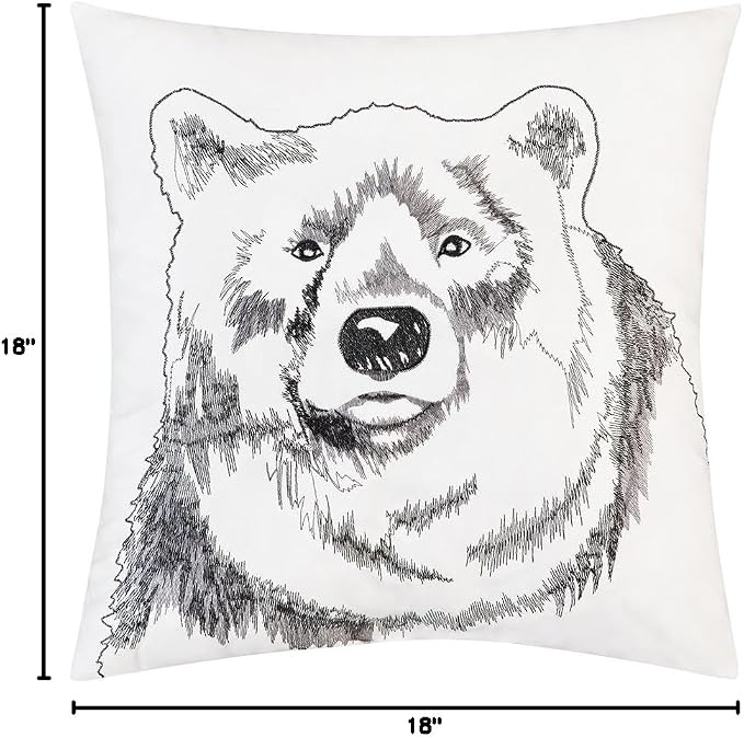 Bear Portrait Indoor/Outdoor Embroidered Accent Throw Pillow 18" x 18" | 18" x 18", Embroidered, Accent Decor