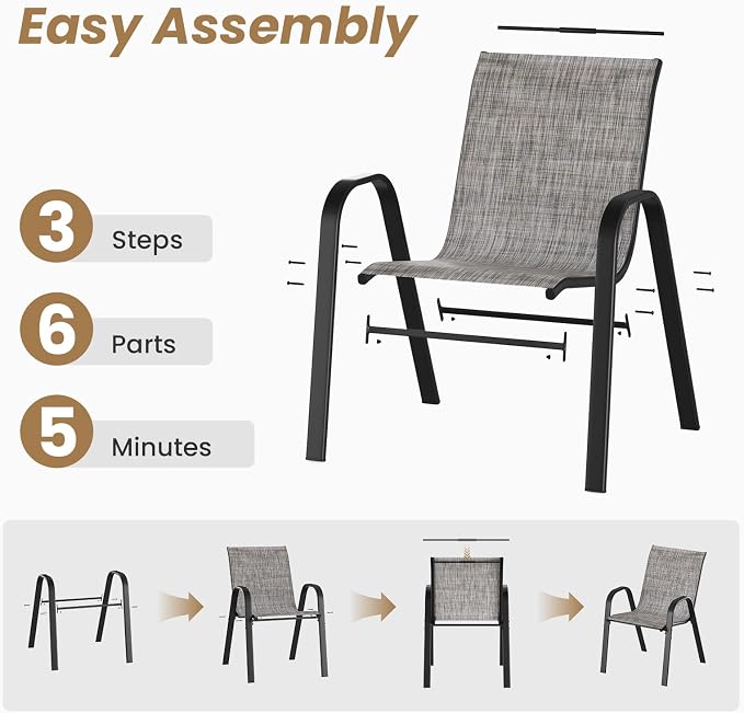 Soohow Outdoor Dining Set for 6, Outdoor Patio Dining Set 6 x Stackable Chairs & 1 x Wood-Like Outdoor Table with Umbrella Hole, All-Weather Patio Table and Chairs for Poolside, Backyard and Porch