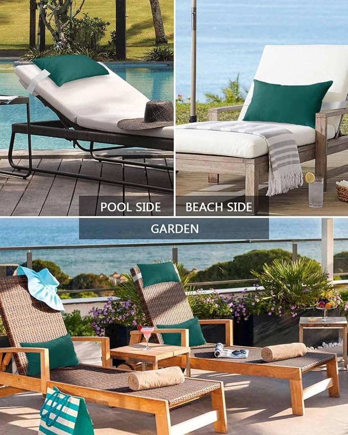Outdoor Waterproof Lumbar Pillow Aventurine Green Waterproof Headrest Pillow Lumbar Pillows with Insert & Adjustable Elastic Strap Simple Style Pillows for Patio Beach Pool Chaise Chair 1 Pack 11x16