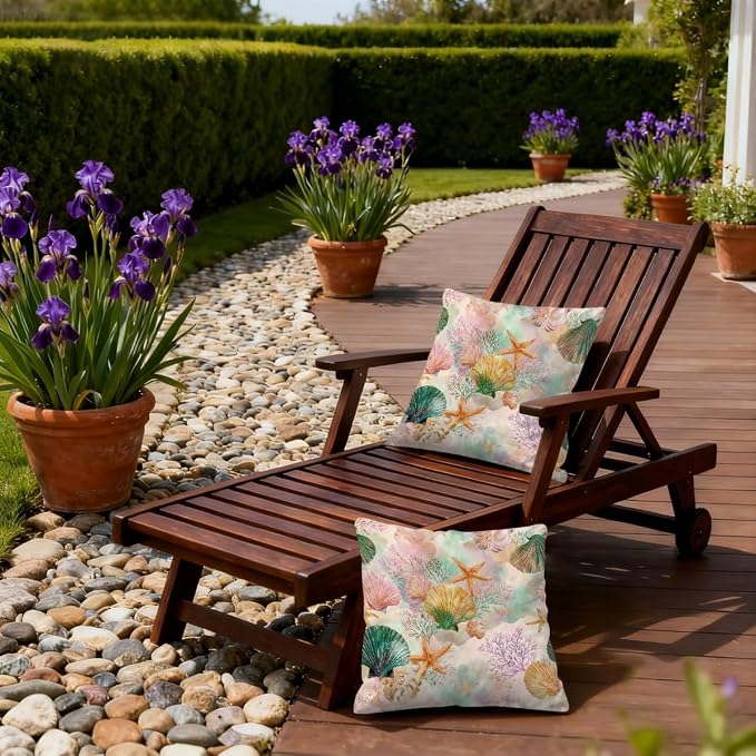 16x16 Inch Outdoor Pillow Covers Set of 2 Waterproof Throw Pillow Covers Decorative Couch Cushion Covers Watercolor Seashells Square Pillowcases Protectors for Patio Garden Sofa