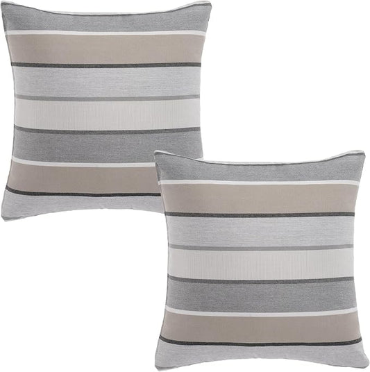 Outdoor Pillows, Patio Decorative Pillows Pack of 2, Waterproof Throw Pillows for Outdoor Furniture, 16× 16 Comfortable Spring Outdoor Pillows for Bed, Couch, Sofa, Grey Stripe