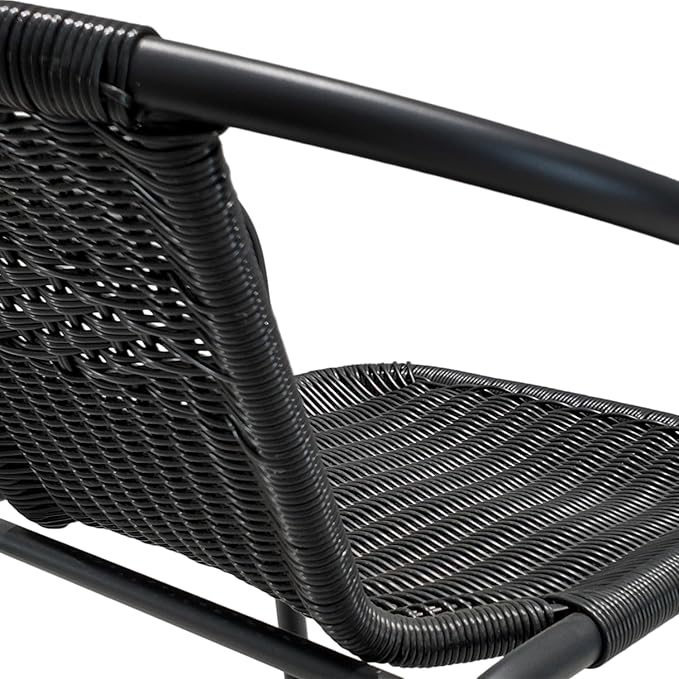 4 Piece Patio Chairs Set, Stackable Outdoor Rattan Chairs, Weatherproof Wicker Patio Seating for Balcony, Porch, Lawn, Small Patio Furniture Set for Backyard, Garden, Poolside, Black