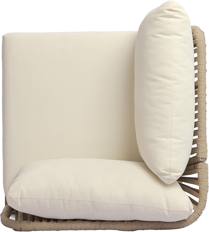 Christopher Knight Home Joan 7 Piece Patio Furniture Set with Slatted Coffee Table, Outdoor Sofa Set with Rope Back & Cushions, Acacia Wood Sectional Conversation Set, Beige+Cream+Light Teak