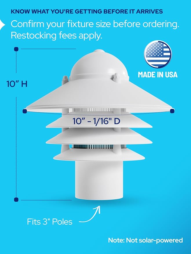 Nautical Post Mount Outdoor Lighting, Salt-Air Tough Rust-Proof Non-Metallic Coastal Lamps, Fits 3" Poles, UL Listed Dock Patio Fence Deck Porch Outdoor Walkway Lights, USA Made, Matte White | Anti-Rust, Waterproof Coastal Outdoor LED Lighting for Yard...