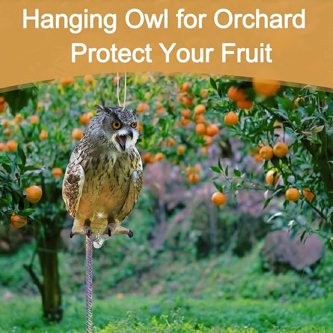 Owl to Keep Pigeons Away, 2Pcs Flat Plastic Owl to Scare Woodpecker from House, Fake Owls to Scare Pigeon Squirrels, Hanging Garden Owls with Reflective Tape for Porch Patio Window Yard Balcony Roof