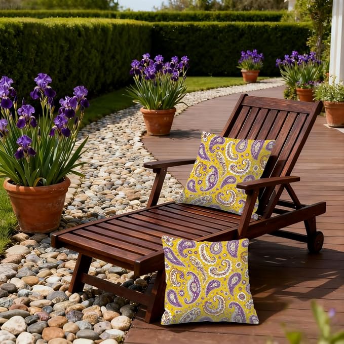 16x16 Inch Outdoor Pillow Covers Set of 2 Waterproof Throw Pillow Covers Decorative Couch Cushion Covers Yellow Tribal Graphics Square Pillowcases Protectors for Patio Garden Sofa