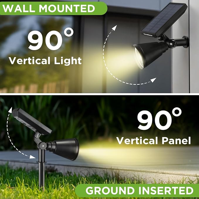 InnoGear 6 Solar Lights Outdoor Spot Garden Yard Landscape Flag, Warm White | Waterproof, Auto On/Off, Adjustable Brightness, 2 Installations, Flag Pole, Tree, Uplights, Solar Powered Spotlight, Pathway
