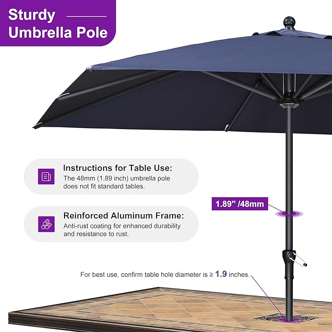 PURPLE LEAF 10' x 10' Square Patio Market Umbrella with Base Outdoor Table Umbrellas Aluminum Frame Sun Shade with 8 Sturdy Ribs for Garden Deck Lawn Pool Navy Blue